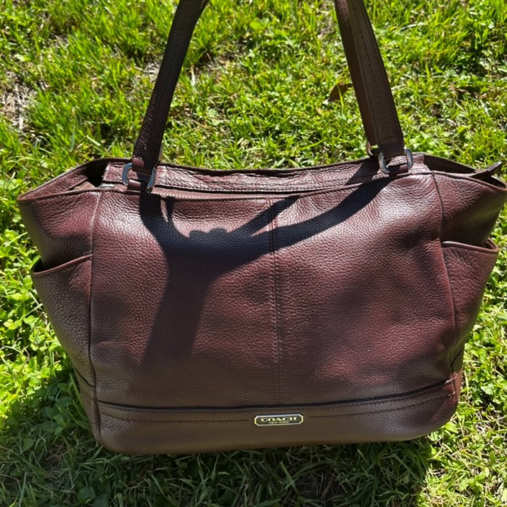 Coach Park Leather Carrie Tote –Oxblood Pebbled Leather